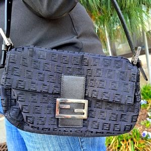 Fendi Black Canvas Zucchino  Baguette Bag (circa pre- 2004)